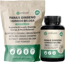 Panax Ginseng & Ginkgo Biloba 에너지 보충, 초점 & 두뇌 건강 | 기억, 스트레스 완화 및 순환을 위한 한국 빨간 인삼 캡슐 | 자연적인 Cognitive 지원 | 60 Count | Made in USA