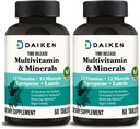 DAIKEN Mini Multivitamin, 60 정제, Lutein, Lycopene & Folic Acid로 강화 된 시간 여성 및 남성을위한 멀티비타민 출시, Vegan & 삼키기 (팩 2)