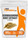 BulkSupplements.com Ashwagandha 뿌리 추출물 분말 - Ashwagandha 보충교재, 초본 보충교재 - 채식주의자 & 글루텐, 서빙 당 600mg, 1kg (2.2 lbs) (1의 포장)