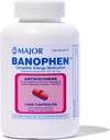 MAJOR Banophen Diphenhydramine HCI 50 mg 캡슐 - Hay Fever와 Upper Respiratory 알레르기의 증상에서 부드럽게 구호 - 항히스타민 - 알레르기 약 - 1000 캡슐 (1 팩)