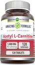 Amazing Formulas Acetyl L-Carnitine 보충교재 | 1000 Mg Per 서빙 | 120의 정제 보충교재 | Non-GMO | 글루텐 무료 | Made in USA