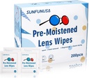 200의 조사 렌즈 청소 닦음-Pre-Moistened 개별적으로 감싸인 Eyeglass 닦음 광학적인 스크린 세탁기술자 Streak 자유로운 빠른 건조