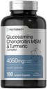 Horbäach Glucosamine Chondroitin MSM | 4050 mg | 180 Caplets | 심황 | Triple Strength Formula | Non-GMO & 글루텐 무료 보충