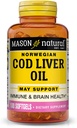 MASON NATURAL Cod Liver Oil Plus Vitamin A & D3 - 건강한 심장과 뇌 기능, 향상된 면역력, 전반적인 건강, 100 Softgels 지원