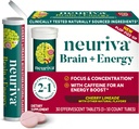 NEURIVA 두뇌 + 에너지 보충 초점 & 농도를 위한 임상 시험된 Neurofactor, 비타민 B12, & Immediate 에너지 부스트를 위한 카페인의 150mg, 30ct 버찌 Limeade Effervescent 정제