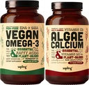 Vegan 오메가 3 180 Softgels & 조류 칼슘 번들 - 식물 기반 DHA & EPA 지방산, 비타민 K2 & D3, 마그네슘, 아연, 보론, 광물 단지와 붉은 조류에서 칼슘 보충