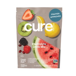 Cure Hydration | 식물 기반 전해질 음료 믹스 | 추가 설탕 | FSA-HSA | 코코넛 워터로 만든 탈수 릴리프 파우더 | 비 GMO | Vegan | 8 Packets - 다양한 팩