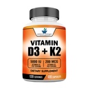 미국 기준은 비타민 D3 5000 IU (125mcg) 플러스 비타민 K2 (MK7) 캡슐 당 200mcg - 글루텐 자유로운, 비 GMO, 120의 캡슐, 120의 서빙, 120의 일 공급을 보충합니다
