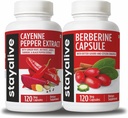 Ceylon Cinnamon 및 Bitter Gourd Extract, 240 Vegan Pills, Non-GMO & Gluten Free Berberine Cayenne Pepper Supplement와 함께 STAY ALIVE Cayenne 및 Berberine 번들