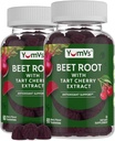 YUM-V'S Beet Root Gummies with Tart Cherry Extract - Berry flavor Beetroot Gummies - 혈액 순환 및 산화 방지제 지원을위한 Beet Chews - Red Beets Gummies Berry 60 Count (Pack of 2)