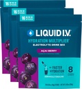 액체 I.V.® Hydration Multiplier - Acai Berry | 전자 분말 음료 믹스 | 3 팩 (48 인분)