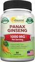 aSquared 영양 자연적인 한국 Panax 인삼 (1000mg 최대 힘) - 90 캡슐 뿌리 추출물 복합체 (빨강 & 백색), 씨에 있는 높은 노출량 인삼, 아시아 분말 보충교재, 에너지를 위한 정제 알약