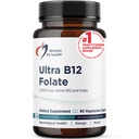 건강을위한 설계 Ultra Methylated B12 + 메틸 Folate - 비타민 B12 Methylcobalamin 및 Folate 보충교재, Adenosylcobalamin & 5-MTHF Nerve, Cellular Energy + Methylation 지원 (90 캡슐)