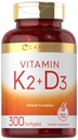 Carlyle 비타민 K2 D3 보충교재 | 300 Softgel | 200mcg K2 MK7 & 10,000 IU D3 | 비 GMO, 글루텐 프리