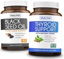 Thyroid Support & Black Seed Oil (1 개월 공급) Black Seed Thyroid Boost - Thyroid Support (60 캡슐) Health Supplement & Black Seed Oil (60 캡슐) Cold-Pressed Nigella Sativa - Non-GMO