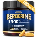 Berberine 보충교재, 고강도 Berberine 1500MG, 180 모자 - 더하기 Citrus Bergamot, Berberine HCI 뿌리 보충교재 - 신진 대사, AMPK 지원 건강한 무게 관리 - Vegan, 유기, 비 GMO