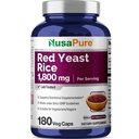 NusaPure 빨간 효모 밥 1800mg 180 Veggie 캡슐 (비 GMO, 채식주의자)