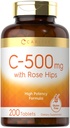 로즈 HIPS 500mg의 Carlyle Vitamin C | 200 정제 | 높은 효능 공식 | 채식주의, 비 GMO 및 글루텐 무료 보충