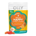 OLLY Hello Happy Gummy Worms, 무드 밸런스 지원, 비타민 D, Saffron, 성인 Chewable Supplement, 글루텐 무료, 열대 Zing - 90 카운트