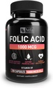 Folic Acid Supplement | 1,000 mcg Per 서빙, 200 캡슐 | 지원 심장 건강, 예비 지원 보충교재 | Non-GMO, 3rd Party Tested