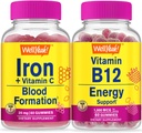 WellYeah Iron+Vitamin C + 비타민 B12 1000mcg, Gummies 번들 - 훌륭한 타스팅, 비타민 보충, 글루텐 무료, GMO 무료, Chewable 거미