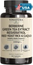 VINATURA Berberine HCL & Ceylon Cinnamon - 서빙 당 빨간 효모 밥 & CoQ10 1300mg *USA는 & 시험했습니다* 녹차 추출물, Resveratrol, 마그네슘, 글리세라이드, 크롬 Picolinate를 가진 건강한 수준