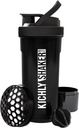 KICHLY Shaker 병 1 팩 - 24 온스 플라스틱 단백질 셰이커 병 트위스트 및 잠금 단백질 상자 스토리지 (블랙)와 사전 및 포스트 운동