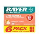 베이어 아스피린 낮은 복용량 81 mg Chewable 정제, 통증 Reliever, 오렌지 맛, 216 정제 (6 팩)