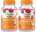 Lifeable Multivitamin Kids + 칼슘 마그네슘 키즈, Gummies 번들 - 훌륭한 타스팅, 비타민 보충, 글루텐 무료, GMO 무료, Chewable Gummy
