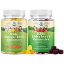 아이 DHA 오메가 3 구미의 번들 - 지방산 오메가 3 6 9 뇌 면역력 및 비전 - 영양 DHA 및 Sambucus Elderberry Gummies for Kids Health - 아연 및 비타민 C