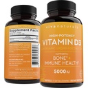 Viva Naturals 비타민 D3 5000 IU Softgels, 360 조사 (125 mcg), 지원 뼈 & 면역 건강, 높은 효능 비타민 D