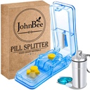 JohnBee Pill Cutter | 미국 최고의 알약 커터 | 컷 비타민 | 키체인 필 홀더 포함(블루)
