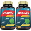 2 팩 Moringa 캡슐, 4 개월 Turmeric, Ashwagandha, Ginger, Licorice, Black Pepper 공급 | 면역 지원, 에너지 부스터 | Oleifera 잎 허브 보충 교재