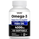 물고기 기름 Omega 3 (4000mg), 180 Softgels, Omega 3 뇌 & 심장 건강*를 위한 EPA & DHA를 가진 지방산 보충교재