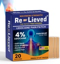 Re-Lieved 4% 리도카인 패치 최대 힘 - 알루미늄 자유로운, 물 저항하는 및 미국은 - Superior 끈으로 엮는 고통 안전 헝겊 조각 빨리, 합동 및 근육 Pain-3x6 인치 (20 조사)를 구호합니다