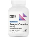 PureFormulas Acetyl L 카르니틴인지 & 기억 지원 뇌를 위한 L 카르니틴 보충교재, 초점, & Calmness Alcar, 500mg 낙농장 자유로운 비 GMO 60 캡슐