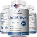 글루타티온 보충교재 98%+ 높은 순화 및 생물 사용 가능 - 피부 관리 및 해독 L-Glutathione 1000mg Immune & Liver 지원 - 미국에서 만든 60 캡슐