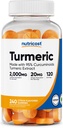 Nutricost Turmeric Gummies (240 Gummies) - 95 % Curcuminoids, 120 서빙, Ginger 및 Black Pepper Extract, Vegetarian, Non-GMO 및 Gluten Free로 만든 감귤류 맛