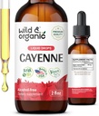 Wild & Organic Cayenne Pepper Tincture - 소화 지원을위한 Capsaicin 보조 식품 - Cayenne Pepper Extract Liquid - Vegan, Alcohol-Free Drops - 2 fl oz