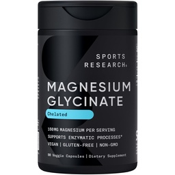 스포츠 연구 ® 마그네슘 글리세린 - 재완성 수면 및 효소 과정 지원 - 160 mg 킬레이트 마그네슘 - 채식 캡슐 - 90 카운트