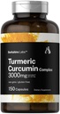 Horbäach Turmeric Curcumin 3000mg | 150 캡슐 | 검은 후추 추출물이있는 심황 보충 | Non-GMO, Gluten Free Herbal Complex | by Berkshire Labs