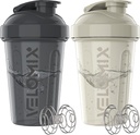 VELOMIX -2 Pack- 20 oz Protein Shaker Bottles for Protein Mixes - 2x Wire Whisk | 단백질 쉐이크 및 사전 운동 용 누출 방지 쉐이커 컵 | 단백질 쉐이커 병 팩 (Gray / White)