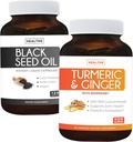 Turmeric & Ginger & Black Seed Oil의 번들 - Golden Harmony Blend - 95 % Curcuminoids 및 Bioperine (90 캡슐) 및 Black Seed Oil (Non-GMO) 100 % Cold-Pressed Cumin Seed Oil과 Turmeric & Ginger