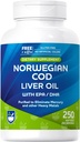Rite Aid Cod Liver Oil Softgels 250 Count, EPA 및 DHA, 심장, 뇌 및 비전 건강 지원
