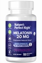 자연의 완벽한 밤 | 멜라토닌 20mg | 180 Quick Dissolve Tablet | 천연 볶음밥 | 고기능 | 설탕 무료 | Vegan | 글루텐 무료 | Value Size