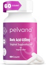 여성을위한 Pelvana Boric Acid Suppositories 60 Count - 질 냄새 및 신선도, Feminine Hygiene & Wellness - Third-Party Lab Verified & Bottled in the USA - Feminine Health Odor 솔루션