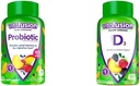Vitafusion Probiotic Gummy 보조 식품, 라즈베리, 복숭아 및 망고 맛 & 비타민 D3 뼈와 면역 시스템 지원을위한 거미 비타민