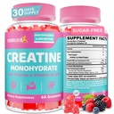 여성용 크레아틴 Monohydrate Gummies - No Bloating - Pre and Post Workout Chewables Supplement with Taurine & B6 - Recovery, Strength, Energy & Booty, Performance, 60 Counts