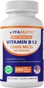 Vitamatic 비타민 B12 5000 mcg – 365 빠른 용해 정제 베리 맛 – 지원 에너지 생산 & 신경 시스템 건강 – 비 GMO, 글루텐 프리