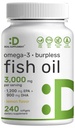 DEAL SUPPLEMENT 오메가 3 생선 기름 보충 교재, 봉사 당 3,000mg, 240 Softgels – EPA 1,200mg + DHA 900mg – Burpless 알약, 레몬 맛, 야생 잡힌 – 두뇌 & 심장 지원 – 수성 무료, 비 GMO
